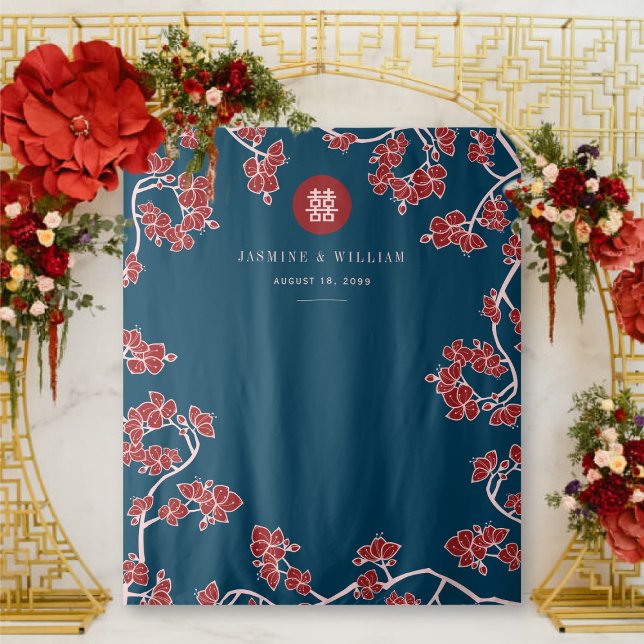 Tenture Fond de mariage chinois Double Xi fleurs de prunie (Créateur téléchargé)