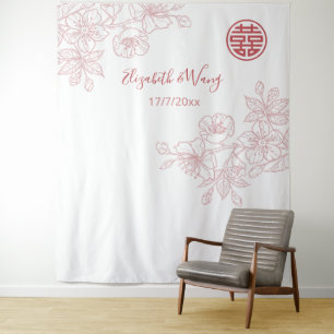 Tenture Fond de mariage chinois rose pâle floral