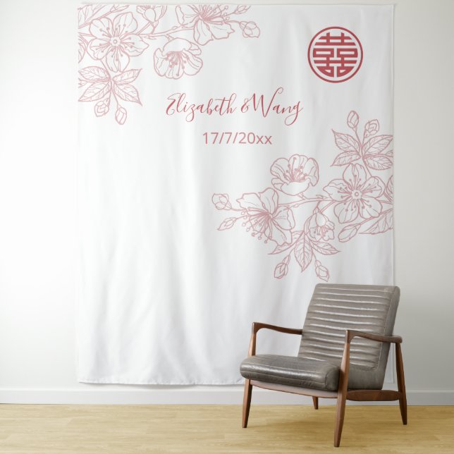 Tenture Fond de mariage chinois rose pâle floral (En situation)