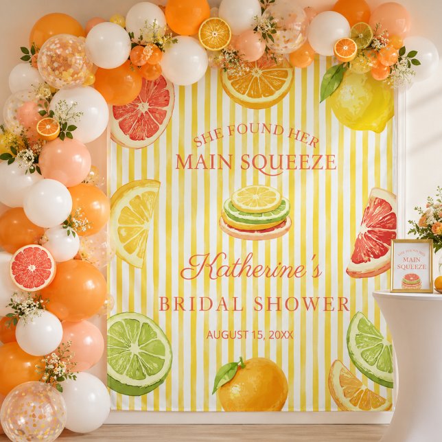 Tenture Fond de mariage Citrus Main Squeeze (She found her main squeeze bridal shower backdrop)
