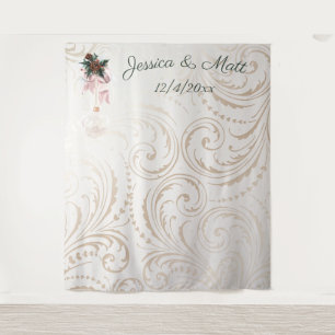 Tenture Fond de mariage de Noël élégant ivoire et or
