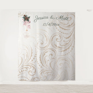 Tenture Fond de mariage de Noël élégant ivoire et or