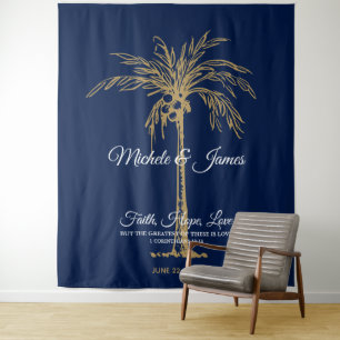 Tenture Fond de mariage de plage avec palmier en or bleu m