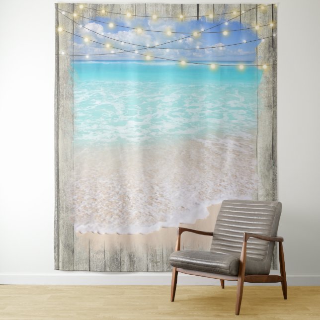Tenture Fond de mariage de plage en bois rustique (En situation)