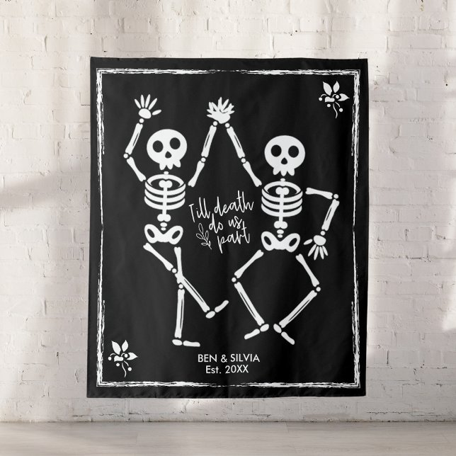 Tenture Fond de mariage de squelette dansant Date établie  (Dancing Skeleton Wedding Backdrop Custom Est Date
)