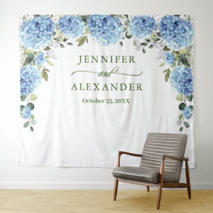 Tenture Fond de mariage élégant à l'hortensia bleu pour ph