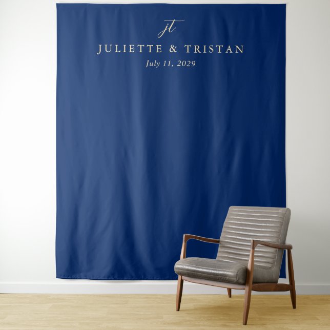 Tenture Fond de mariage élégant bleu marine et crème (En situation)