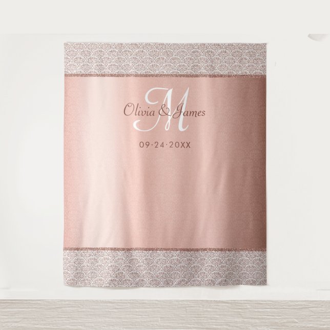 Tenture Fond de mariage élégant en or rose monogramme (Devant)