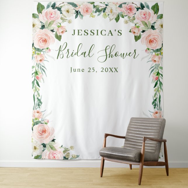 Tenture Fond de mariage élégant fleurs roses blush (En situation)