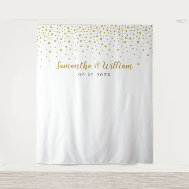 Tenture Fond de mariage élégant moderne confettis dorés (Devant)