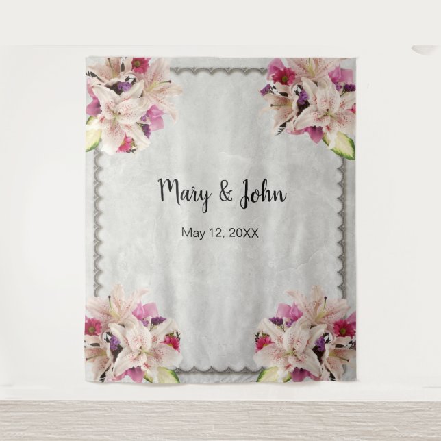 Tenture Fond de mariage en marbre floral Lily blanche (Devant)