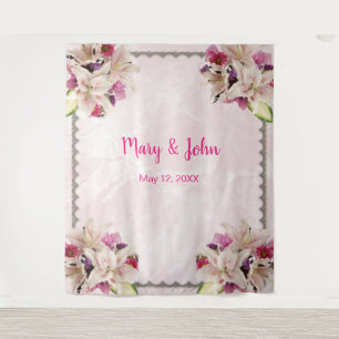 Tenture Fond de mariage en marbre rose floral White Lily