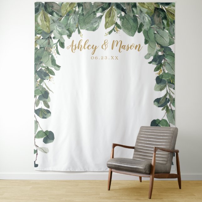 Tenture Fond de mariage - Eucalyptus - Photobooth (En situation)