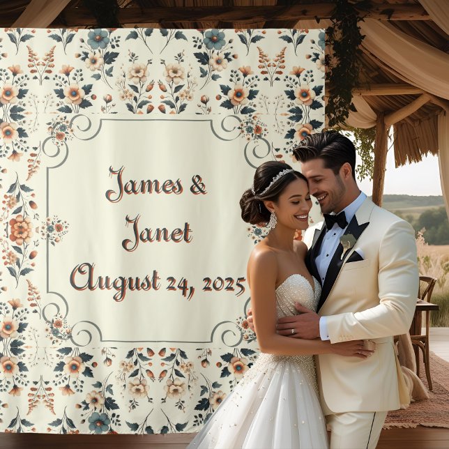 Tenture Fond de mariage floral à la crème légère (Créateur téléchargé)