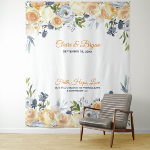 Tenture Fond de mariage floral aquarelle bleu marine corai