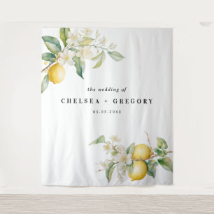 Tenture Fond de mariage floral au citron à l'aquarelle