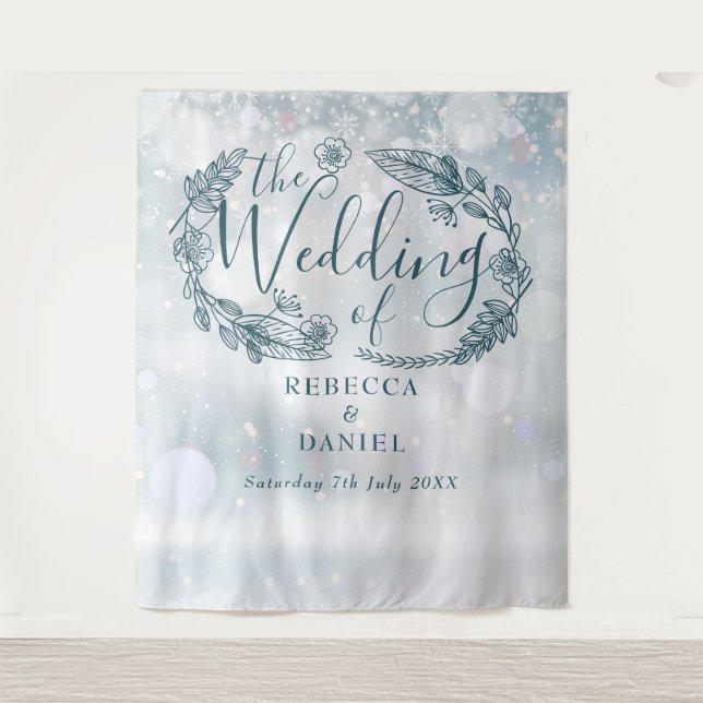 Tenture Fond de mariage floral de flocon de neige d'hiver (Devant)