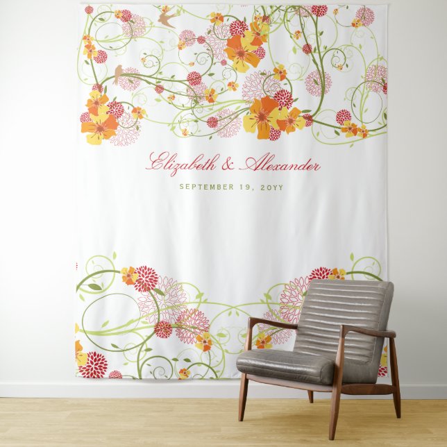 Tenture Fond de mariage floral d'Hibiscus jaune et d'Hiron (En situation)