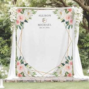 Tenture Fond de mariage floral géométrique chic rose blush