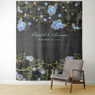 Tenture Fond de mariage floral Hibiscus bleu et hirondelle