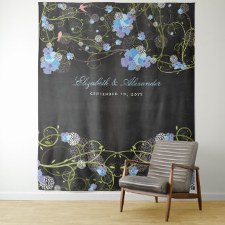 Tenture Fond de mariage floral Hibiscus bleu et hirondelle