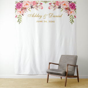 Tenture Fond de mariage floral rose   Accessoire de photom
