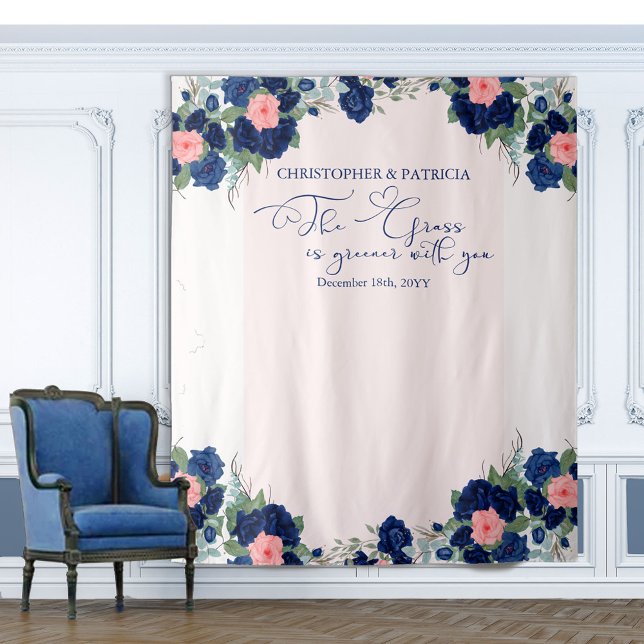 Tenture Fond de mariage floral rose bleu royal et corail (Créateur téléchargé)