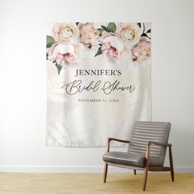 Tenture Fond de mariage floral rose blush pour la fête pré (En situation)