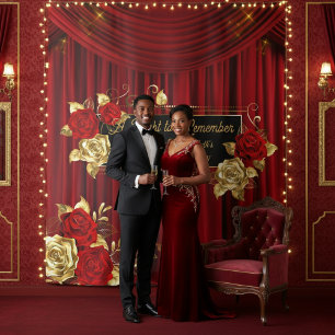 Tenture Fond de mariage floral rouge et or élégant