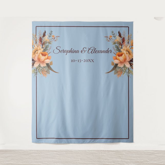 Tenture Fond de mariage floral rustique aquarelle d'automn (Devant)