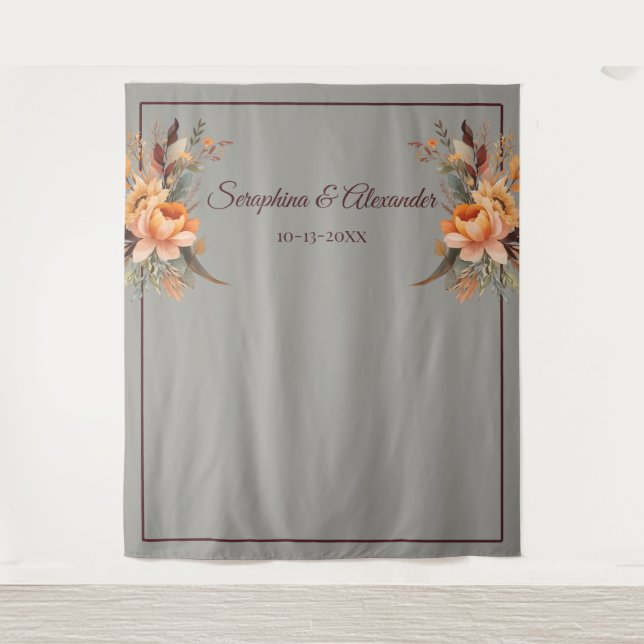Tenture Fond de mariage floral rustique aquarelle d'automn (Devant)