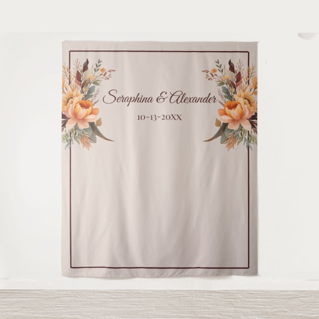 Tenture Fond de mariage floral rustique aquarelle d'automn (Devant)