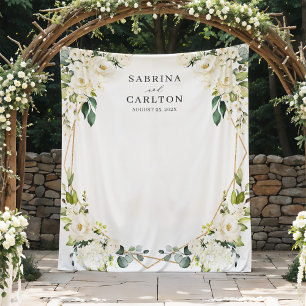 Tenture Fond de mariage géométrique floral blanc verdure