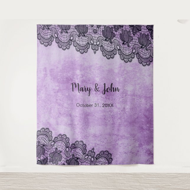 Tenture Fond de mariage gothique violet à dentelle noire p (Devant)