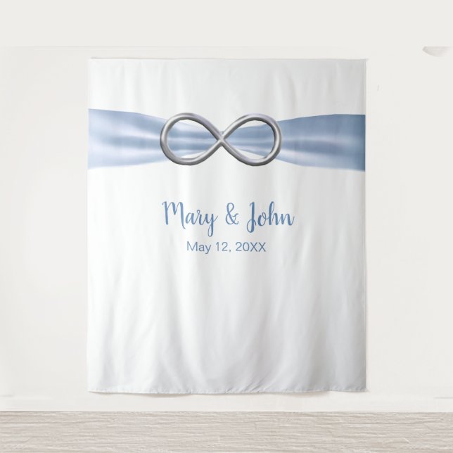 Tenture Fond de mariage Infinity Argent Ruban Bleu (Devant)