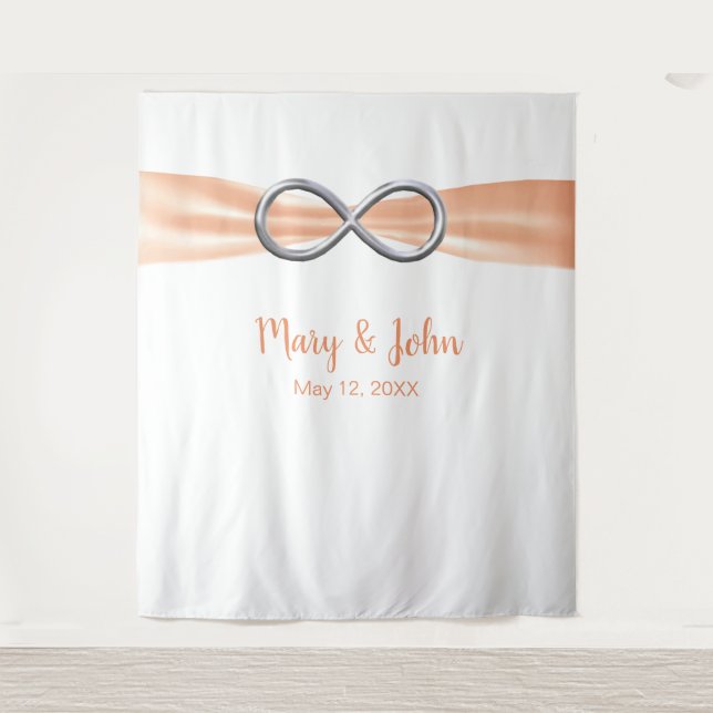 Tenture Fond de mariage Infinity Silver avec ruban orange (Devant)