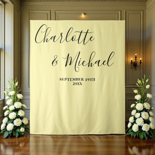 Tenture Fond de mariage minimaliste écriture jaune pâle