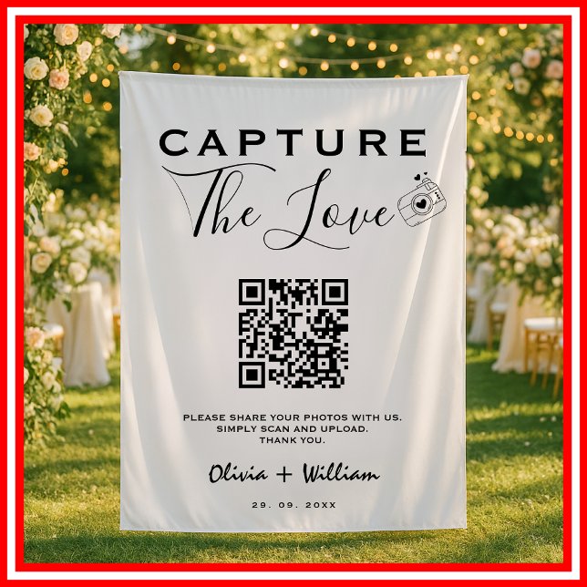 Tenture Fond de mariage moderne à code QR Capture The Love (Créateur téléchargé)