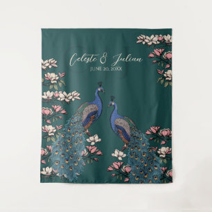 Tenture Fond de mariage moderne paon floral sarcelle