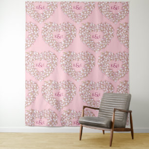 Tenture Fond de mariage monogramme rose blanc tulipes