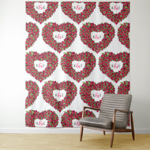 Tenture Fond de mariage monogramme tulipes rouges