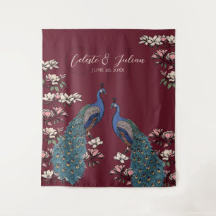 Tenture Fond de mariage Paon Floral Bourgogne Moderne