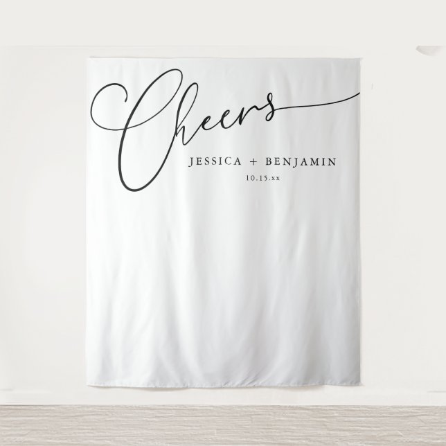 Tenture Fond de mariage personnalisé avec écriture 'Cheers (Devant)