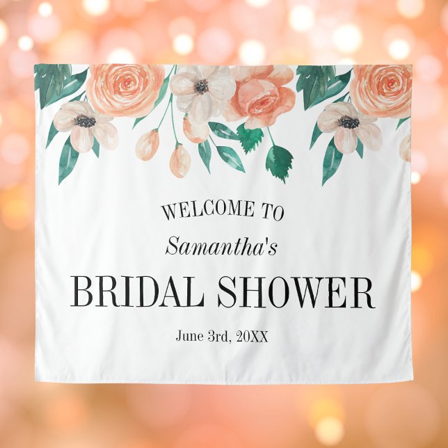 Tenture Fond de mariage personnalisé avec fleurs roses (Peach Bridal Shower Backdrop Personalized Floral
)