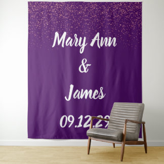 Tenture Fond de mariage personnalisé avec lumières rose or