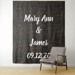 Tenture Fond de mariage personnalisé avec lumières rose or