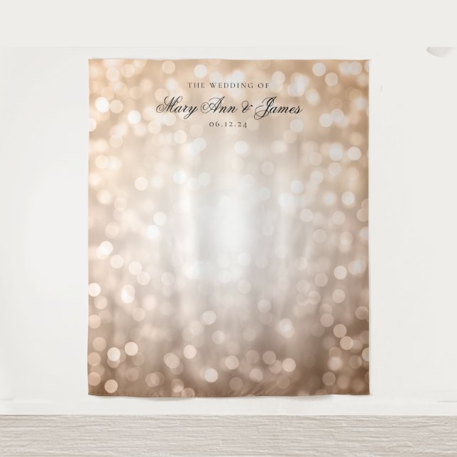 Tenture Fond de mariage personnalisé lumières rose gold (Devant)