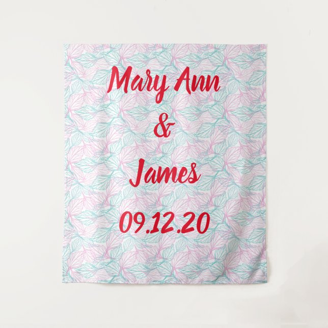 Tenture Fond de mariage personnalisé motif feuilles (Devant)