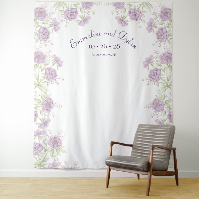 Tenture Fond de mariage photo Rose Violet Lavande (En situation)