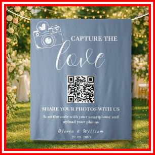 Tenture Fond de mariage QR Capture The Love Dusty Blue